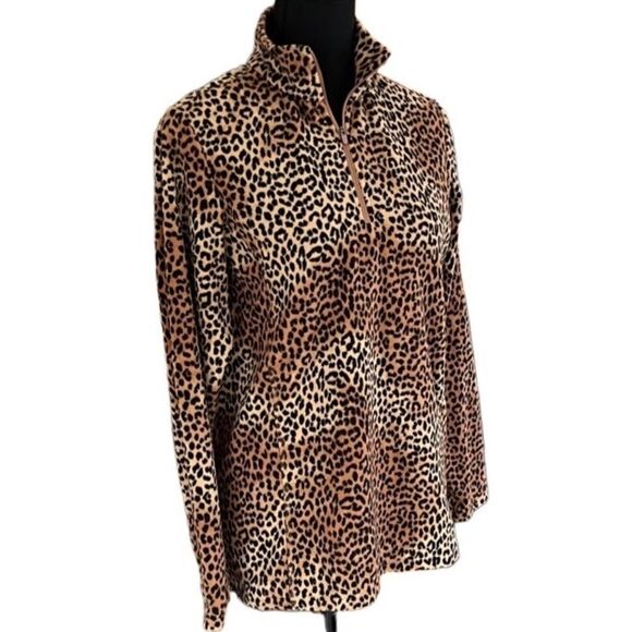 Lands End Womens Fleece 1/4 Zip Cheetah Print Pullover Size Small (6-8) - Picture 5 of 6